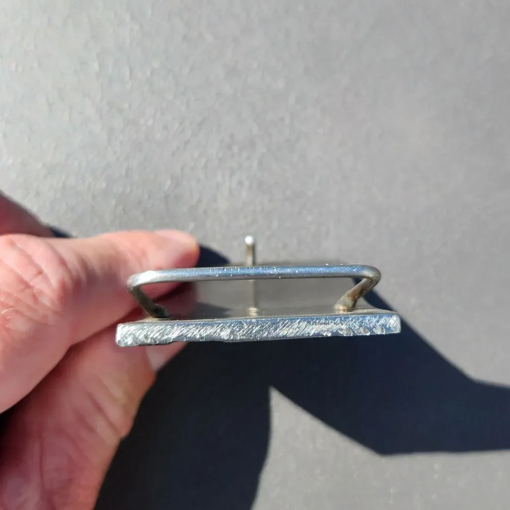Vintage Custom Machine Shop Stainless Steel Biker Belt Buckle Floral Pattern